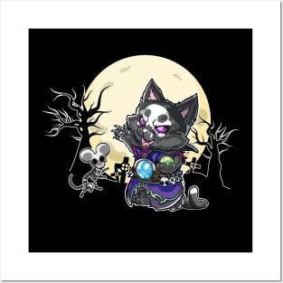 Cute but Scary Nekomancer: cat summoning the undead - Halloween RPG necromancer theme shirt Posters and Art